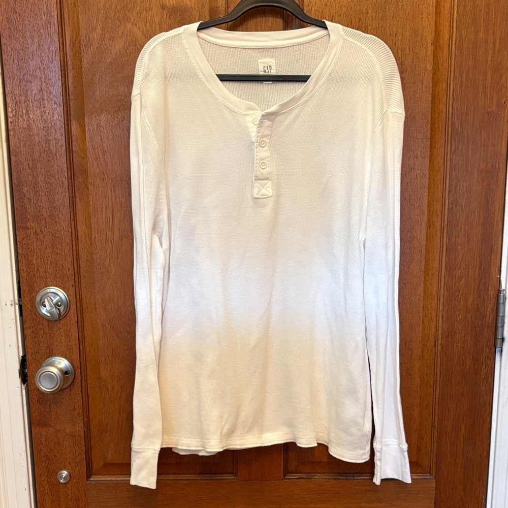 GAP Men's White Long Sleeve Henley Shirt Size XL